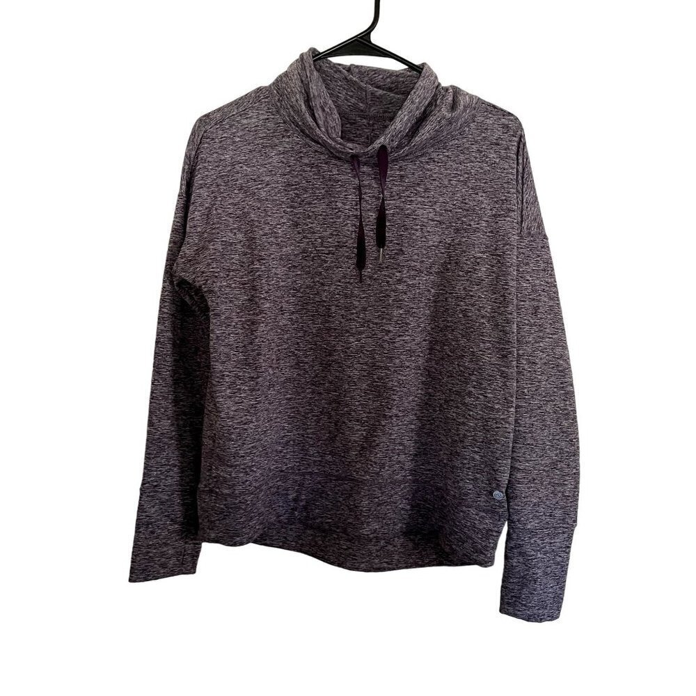 Apana purple athleisure long sleeved workout sweater cowl top classic comfort